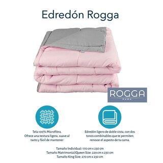 Foto 2 | Foto 2 | Edredón Rogga Dos Vistas Rosa/ Gris Perla Queen Size + Protector De Colchón Rogga + Sábanas Royal + Almohada Royal Twin