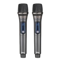 Set 2 Micrófono Belug Inalámbrico Profesional De Karaoke Con Receptor Gris