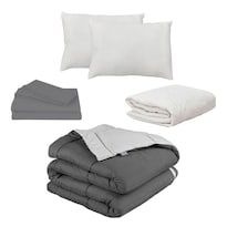 Edredón Doble Vista Rogga Gris Oxford y Gris Perla Matrimonial + Protector + Sábanas Basic + Almohadas Frosty2