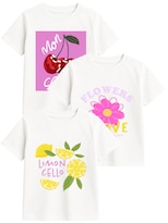Set De 3 Playeras Para Niña Zyro Kids Modelo 1004 Color Blanco Estampados Frutales Y Florales