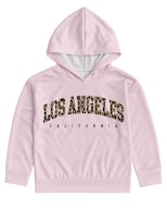 Hoodie Para Niña Zyro Kids Modelo 17503 Rosa Claro Estampado Los Angeles Tela Afelpada
