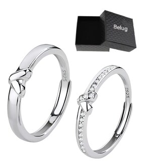 Foto 1 | Foto 1 | 2 Anillos Parejas Compromiso Color Ajustable Corazon Medio Plata Belug