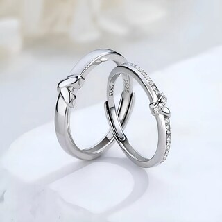 Foto 5 | Foto 5 | 2 Anillos Parejas Compromiso Color Ajustable Corazon Medio Plata Belug