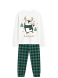 Pijama Niña Zyro Kids 12302 Verde Pingüino Navideño Cuadros