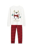 Pijama Niña Zyro Kids 12303 Rojo Pingüino Navideño Cuadros