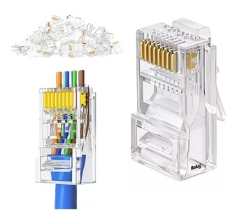 Foto 2 | Foto 2 | Set 100 Plug Conector Belug Profesional Cat 6 Rj45 Cable Red Utp Transparente