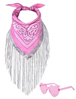 Foto 1 | Foto 1 | Bandana Jianglai Con Flecos Y Rhinestone Con Gafas De Sol En Forma De Corazón Rosadas - Venta Internacional.