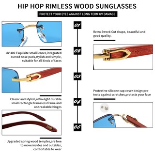 Foto 4 | Foto 4 | Gafas De Sol Dollger Sin Montura De Madera En Formato Rectángulo Uv400 Para Hombres Y Mujeres - Venta Internacional.