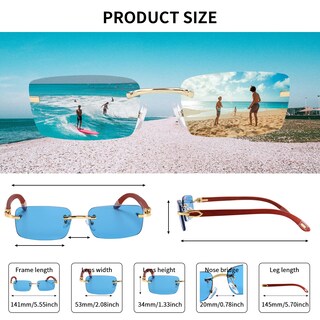 Foto 5 | Foto 5 | Gafas De Sol Dollger Sin Montura De Madera En Formato Rectángulo Uv400 Para Hombres Y Mujeres - Venta Internacional.