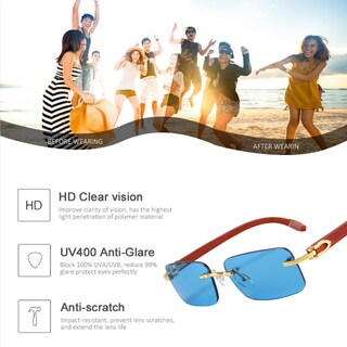 Foto 7 | Foto 7 | Gafas De Sol Dollger Sin Montura De Madera En Formato Rectángulo Uv400 Para Hombres Y Mujeres - Venta Internacional.