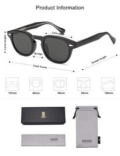 Foto 5 | Foto 5 | Gafas De Sol Sojos Retro Pequeñas Redondas Uv400 Sj2251 Negro/gris - Venta Internacional.