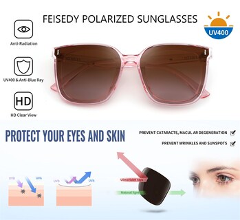 Foto 5 | Foto 5 | Gafas De Sol Feisedy Para Mujer/hombre Polarizadas Vintage Cuadradas Sobredimensionadas - Venta Internacional.