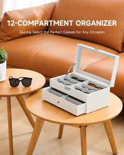 Foto 2 | Foto 2 | Organizador De Anteojos De Sol Co-z De Cuero Con 12 Compartimentos Y Cerradura Blanco - Venta Internacional.