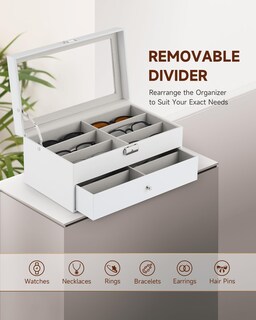 Foto 5 | Foto 5 | Organizador De Anteojos De Sol Co-z De Cuero Con 12 Compartimentos Y Cerradura Blanco - Venta Internacional.