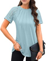 Camisa Auruza Azul Cielo Pequeña Con Encaje Y Mangas Cortas Plisadas - Venta Internacional.