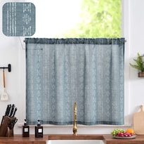 Cortina Jinchan Boho De Lino Con Volantes 91x91cm Azul 1 Panel - Venta Internacional.