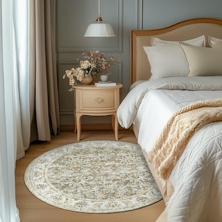 Foto 2 | Foto 2 | Alfombra Jinchan Redonda Florales Vintage Antideslizante Taupe 122cm - Venta Internacional.