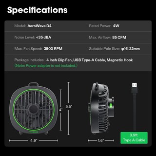 Foto 7 | Foto 7 | Ventilador Eléctrico Vivosun Aerowave D4 De 10 Cm Con Clip 3 Velocidades Negro - Venta Internacional.