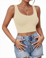 Top Corto Auruza Cuello U Sin Mangas Tipo Racerback Talla Grande Caqui - Venta Internacional.
