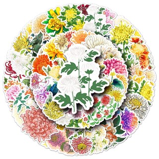 Foto 1 | Foto 1 | Pegatinas De Vinilo Impermeable Con Flores De Crisantemo 50 Unidades - Venta Internacional.