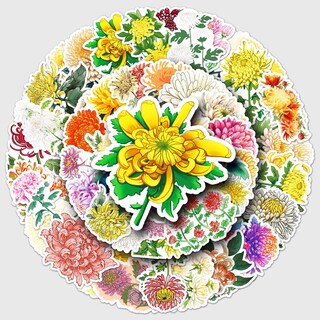 Foto 2 | Foto 2 | Pegatinas De Vinilo Impermeable Con Flores De Crisantemo 50 Unidades - Venta Internacional.