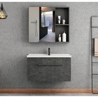 Foto 1 | Foto 1 | Set De Gabinete Para Baño Kronos Color Gris Con Espejo Lavabo De Cerámica Y Grifería