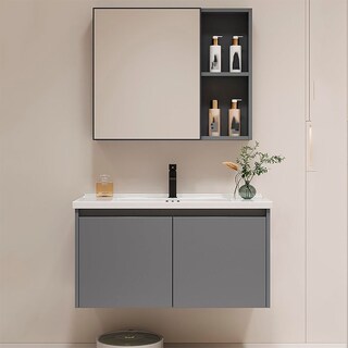 Foto 1 | Foto 1 | Set De Gabinete Para Baño Nexus Color Gris Con Espejo Lavabo De Cerámica Y Grifería