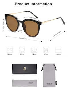 Foto 5 | Foto 5 | Gafas De Sol Sojos Clásicas Y Trendy Redondas Sj2068 Uv400 Negras - Venta Internacional.