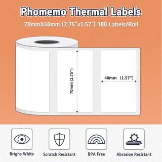 Foto 2 | Foto 2 | Etiquetas Térmicas Phomemo M220/m221/m200/m250 70x40mm 100 Unidades Por Rollo - Venta Internacional.