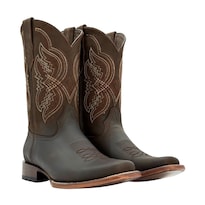 Bota Vaquera Piel De Res Cafe Suela Cuero Calzado Del Bajío