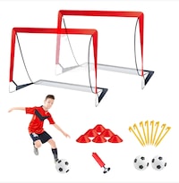 Mini Portería de Futbol Plegable Portátil con Accesorios Entrenamiento Rojo para Niños 2 piezas