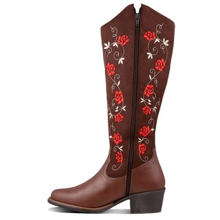Foto 4 | Foto 4 | Bota Vaquera Dominiq 1152 Café Bordado Flores para Mujer