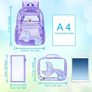 Foto 4 | Foto 4 | Mochila Agsdon 3pcs Transparente Con Cola De Sirena Morada - Venta Internacional.