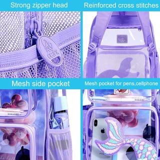 Foto 5 | Foto 5 | Mochila Agsdon 3pcs Transparente Con Cola De Sirena Morada - Venta Internacional.