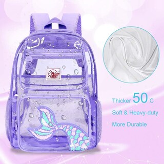 Foto 6 | Foto 6 | Mochila Agsdon 3pcs Transparente Con Cola De Sirena Morada - Venta Internacional.