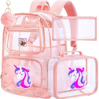 Foto 1 | Foto 1 | Set Mochila Transparente Unicornio Para Niños Agsdon 3 Piezas Pvc Rosa - Venta Internacional.