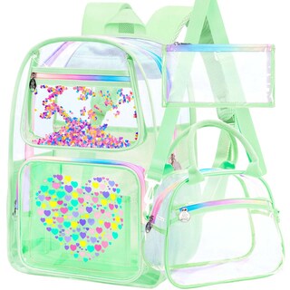Foto 1 | Foto 1 | Mochila Transparente Agsdon Para Niñas Con Bolsa De Almuerzo Verde Amor 3pcs - Venta Internacional.