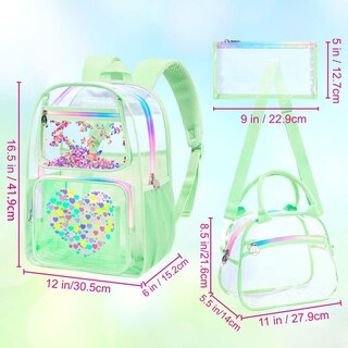 Foto 4 | Foto 4 | Mochila Transparente Agsdon Para Niñas Con Bolsa De Almuerzo Verde Amor 3pcs - Venta Internacional.