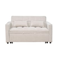 Sofá Cama Beige 2 En 1 Ilios Innova Diseño Moderno Multifuncional Con Ruedas Bolsillos Laterales Y Cojines