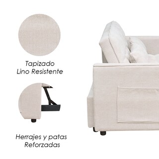 Foto 8 | Foto 8 | Sofá Cama Beige 2 En 1 Ilios Innova Diseño Moderno Multifuncional Con Ruedas Bolsillos Laterales Y Cojines