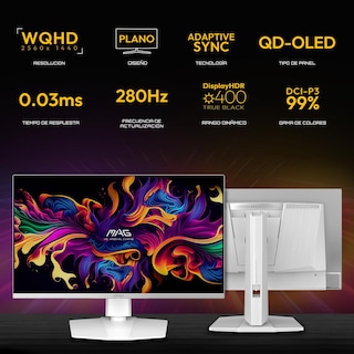 Foto 2 | Foto 2 | Monitor Gamer 27'' Msi Mag 272qpw Qd-oled X28 0.03ms 280hz Wqhd Usb-c Hdmi2.1 Displayport 1.4a Adaptive Sync Blanco