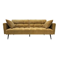 Sofá Cama Zen Mostaza Ilios Innova Moderno Con Respaldo Reclinable Dividido Patas Metálicas Y 2 Cojines Decorativos