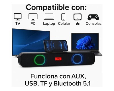 Foto 2 | Foto 2 | Barra De Sonido Belug Para Pc Tv Bocinas Inalámbrica Bluetooth Rgb Negro