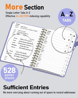 Foto 4 | Foto 4 | Agenda Telefónica Wemate Con Pestañas Alfabéticas En Espiral Cuero Púrpura - Venta Internacional.