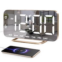 Reloj Despertador Digital Led Delgado Jall Con Superficie Espejo Dorado - Venta Internacional.