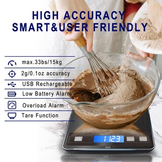 Foto 5 | Foto 5 | Báscula De Cocina Digital Hito Para Alimentos 15 Kg Recargable Negra - Venta Internacional.