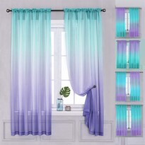 Cortinas Yancorp Semi Transparente De Lino Azul Teal Y Púrpura 160x160cm 2 Piezas - Venta Internacional.