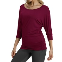 Blusa Para Mujer Con Drapeado De Manga 3/4 Y Fruncido Lateral En Color Vino - Venta Internacional.