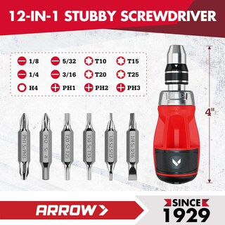 Foto 7 | Foto 7 | Destornillador De Trinquete Arrow Stubby 12 En 1 Con Acero S2 De Primera Calidad - Venta Internacional.