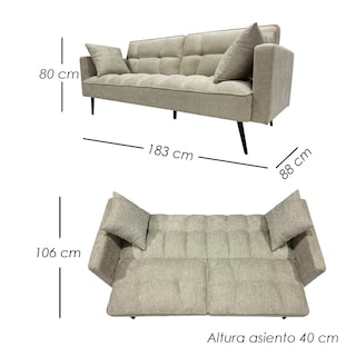 Foto 2 | Foto 2 | Sofá Cama Zen Gris Ilios Innova Moderno Con Respaldo Reclinable Dividido Patas Metálicas Y 2 Cojines Decorativos